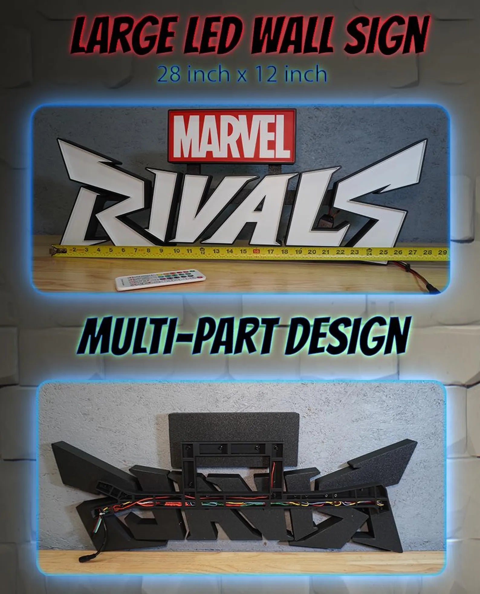 Marvel Rivals - Large LED Neo Pixel Sign - Graphic 3D Print - RGB LEDS - Well Decor - Fun Gaming Streamer, Huge Neon Sign
