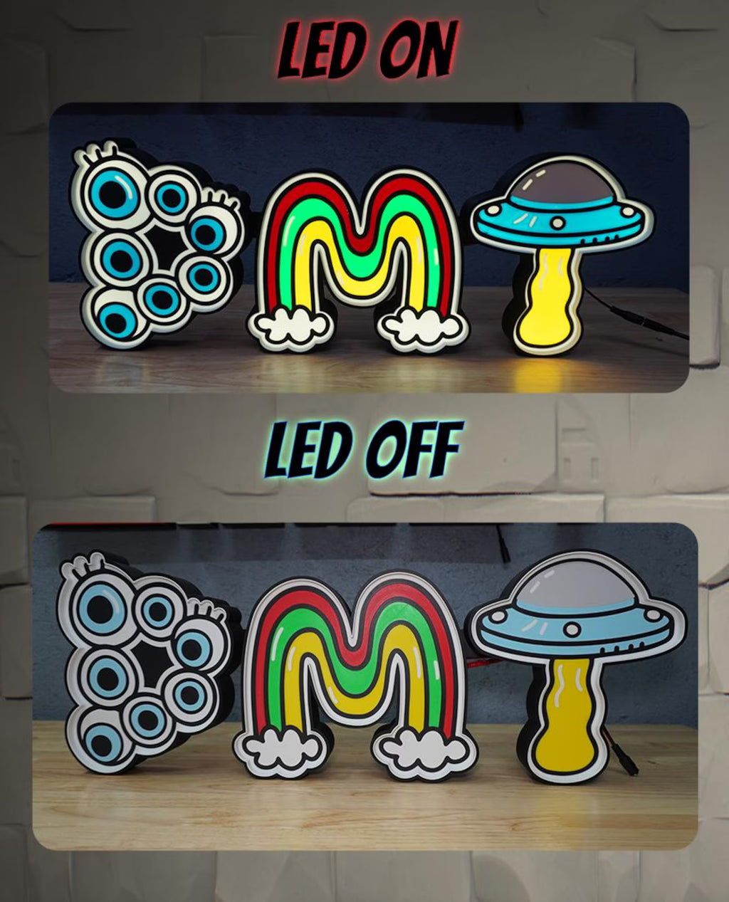 DMT Graphic LED Sign - Eyes Sky Rainbow Alien - Graphic Color 3D Print - White LEDs - Wall Decor, Quality Neon Wall Sign, Trippy Fun