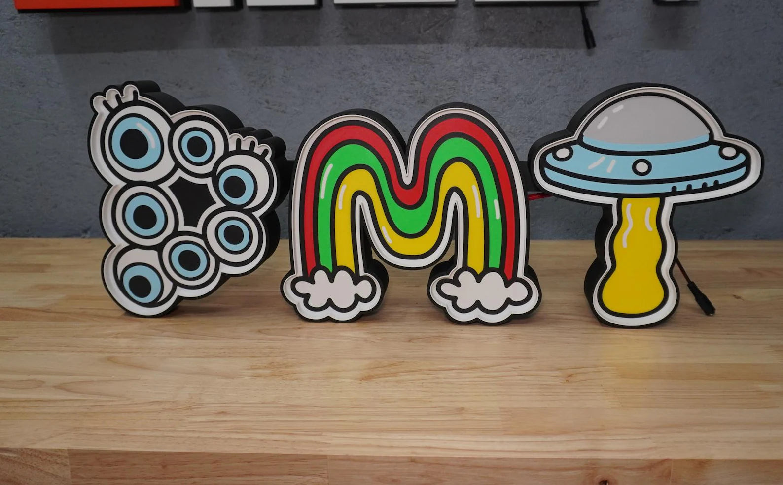 DMT Graphic LED Sign - Eyes Sky Rainbow Alien - Graphic Color 3D Print - White LEDs - Wall Decor, Quality Neon Wall Sign, Trippy Fun