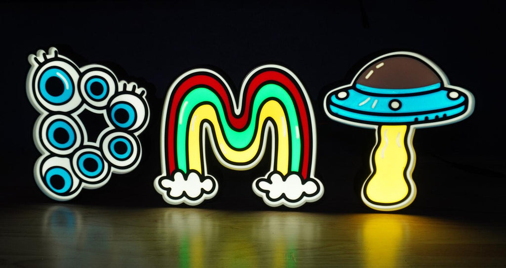 DMT Graphic LED Sign - Eyes Sky Rainbow Alien - Graphic Color 3D Print - White LEDs - Wall Decor, Quality Neon Wall Sign, Trippy Fun