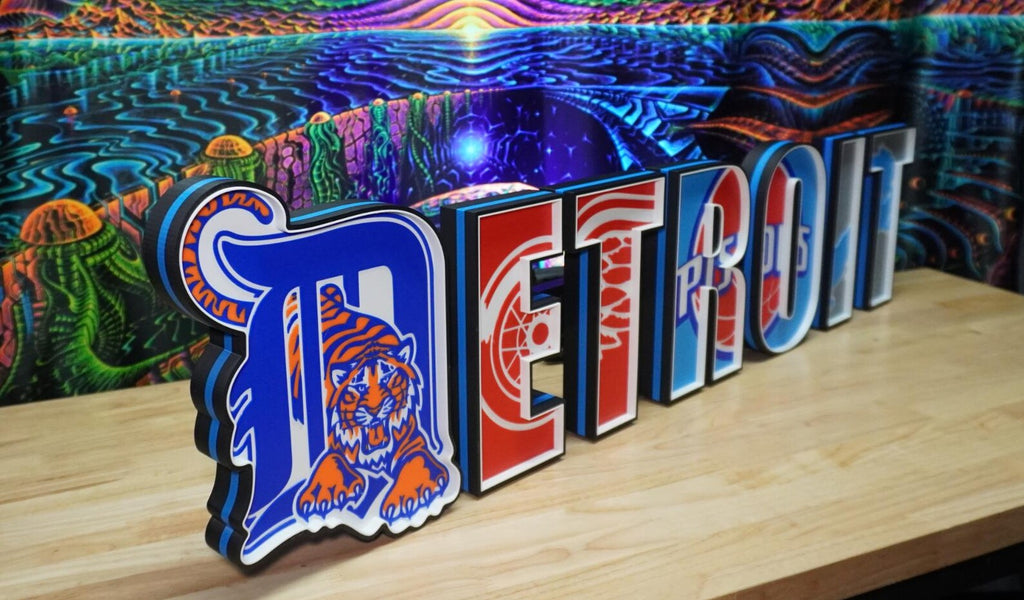 Detroit - Sport Teams big- Graphic 3D Printed LED Wall Sign - White LED - Huge Neon Sign - Sports Fan Gift, Mancave