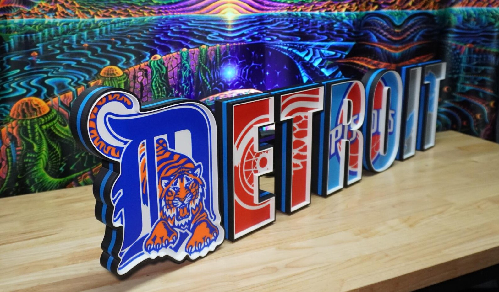 Detroit - Sport Teams big- Graphic 3D Printed LED Wall Sign - White LED - Huge Neon Sign - Sports Fan Gift, Mancave
