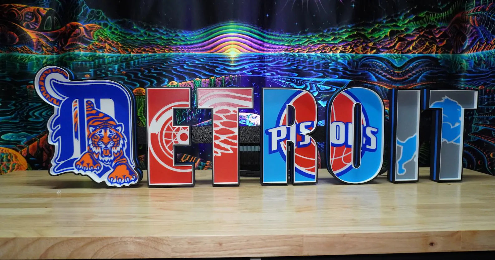Detroit - Sport Teams big- Graphic 3D Printed LED Wall Sign - White LED - Huge Neon Sign - Sports Fan Gift, Mancave