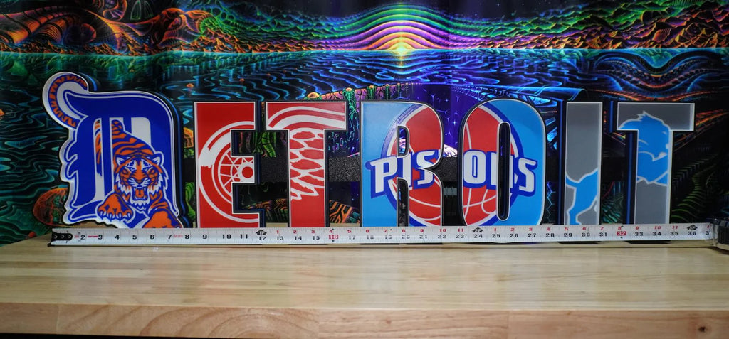 Detroit - Sport Teams big- Graphic 3D Printed LED Wall Sign - White LED - Huge Neon Sign - Sports Fan Gift, Mancave
